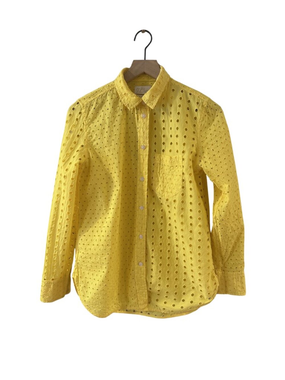 J. Crew Cotton Classic Fit Yellow Eyelet Button-Down Shirt - Size 4